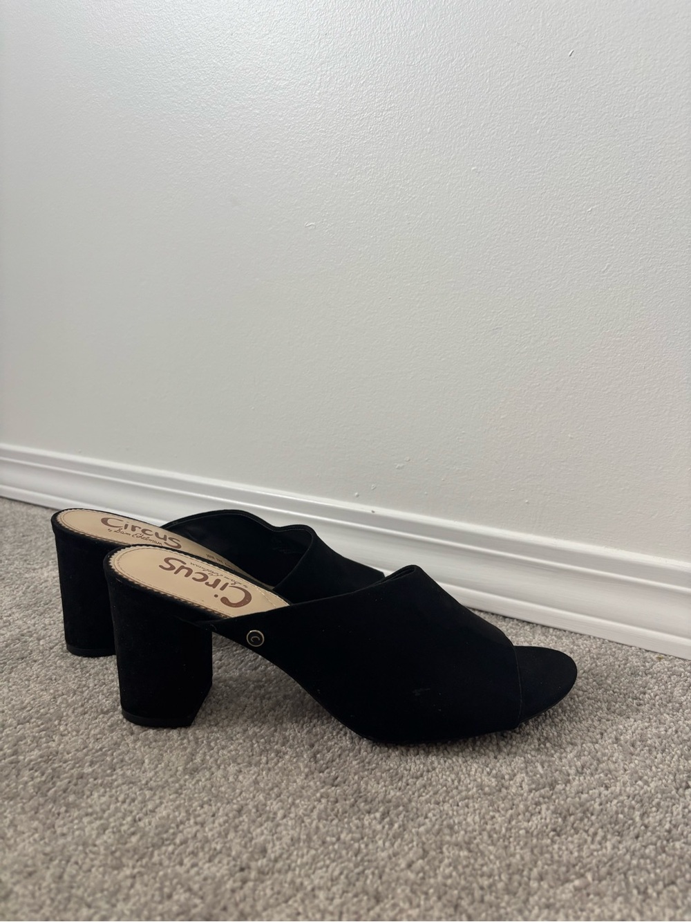 Circus by Sam Edelman Black Suede Open-Toe Block Heel Mules